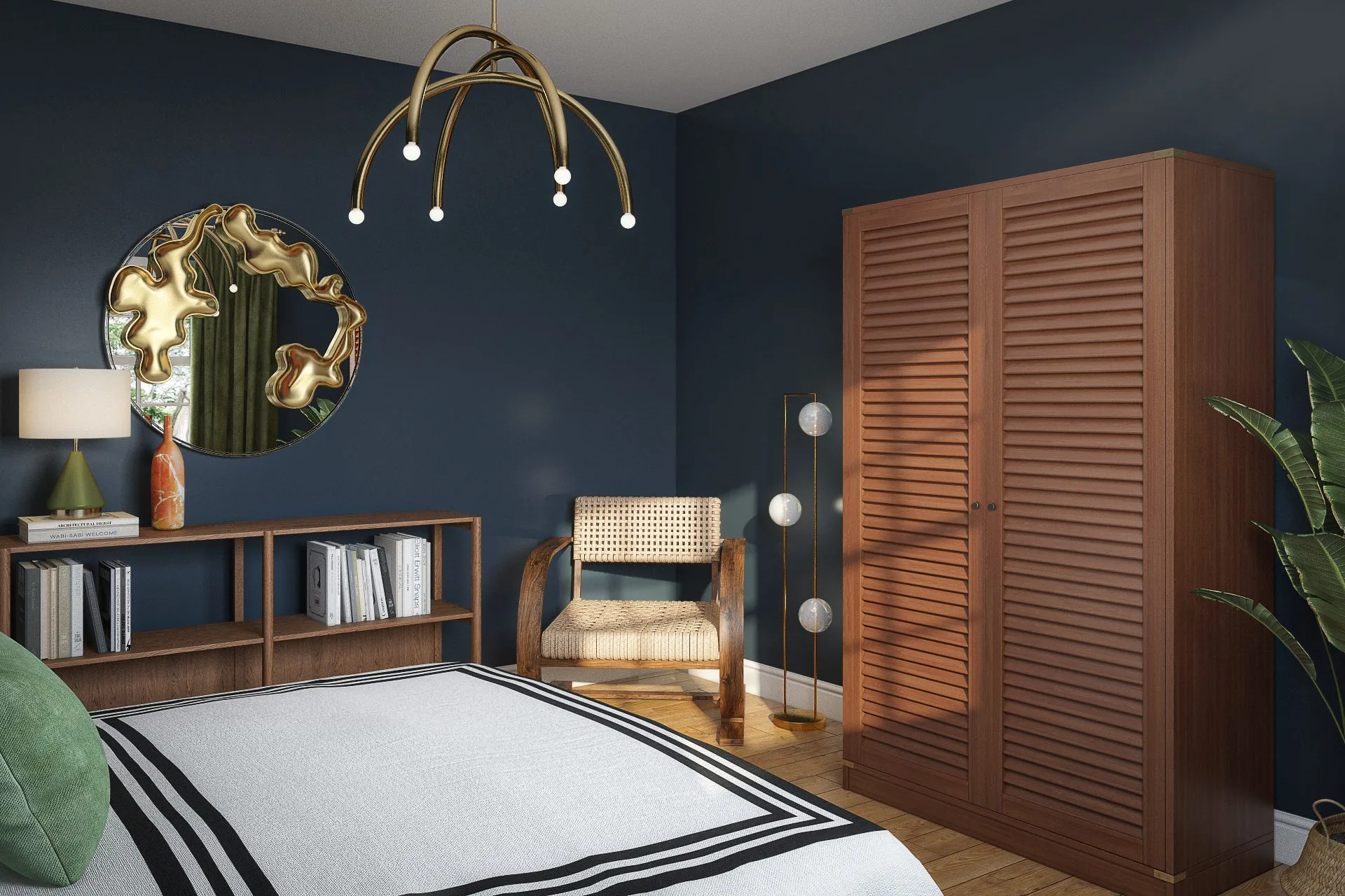 Stylish bedroom by Jon Coppola, featuring contemporary design, plush bedding, and elegant lighting