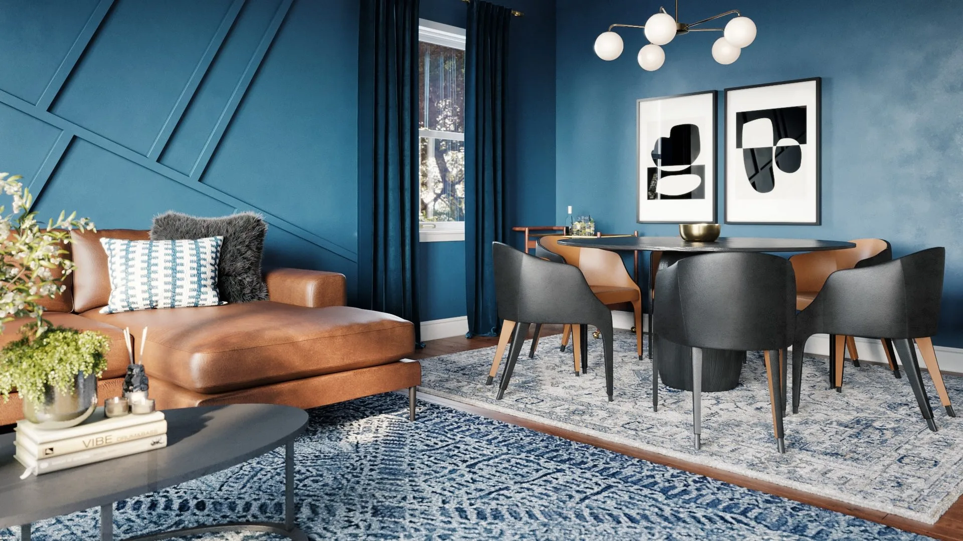Stylish modern living room with cozy seating and decor.- home designs