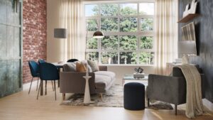 living room designed by David Alpert, featuring elegant seating, contemporary décor, and a warm, inviting atmosphere – part of an interior design portfolio.